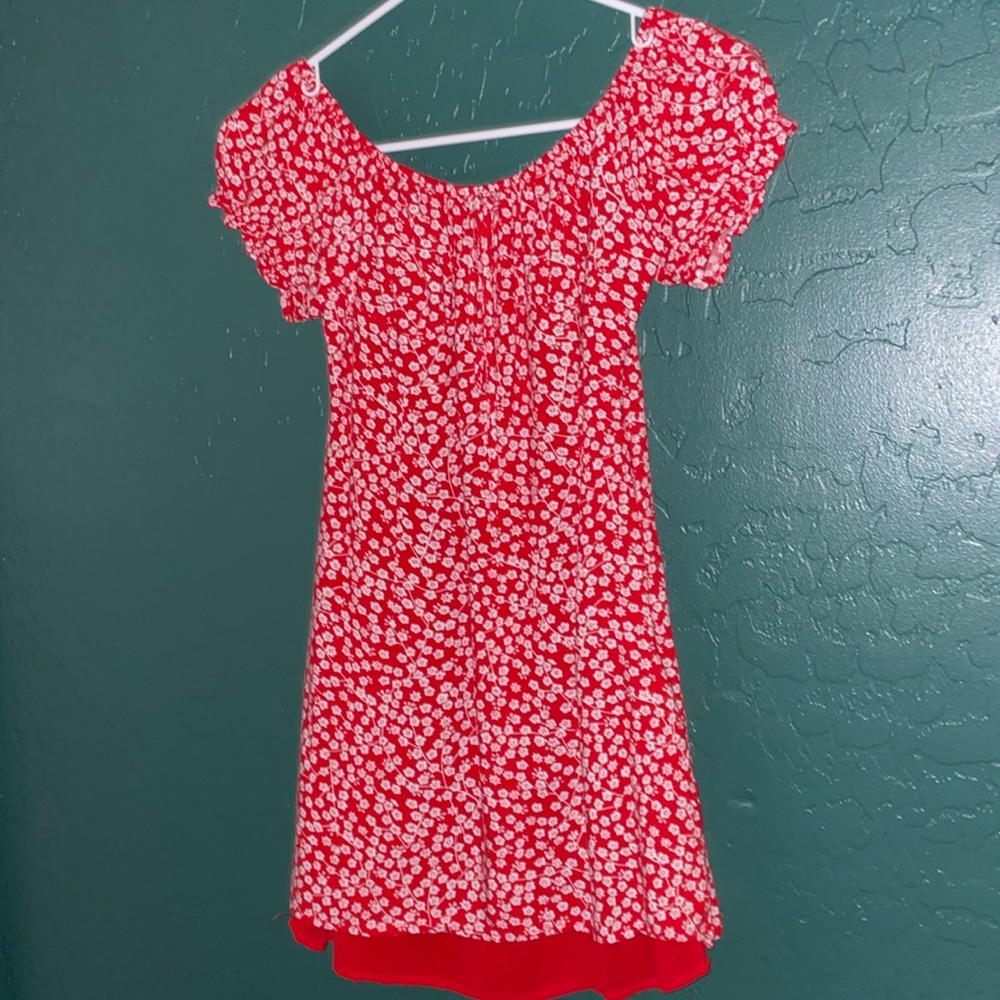 cute white and red floral mini dress
